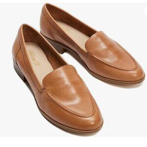 FOWT Women's Wide Width Loafer Shoe Slip On High Block Stripped Heel Flats Brown